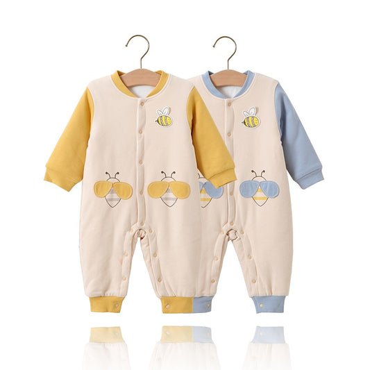 Baby One-Piece Suit Class A Pure Cotton Three-Layer Cotton Mixed Romper Crawling Suit Autumn And Winter New Baby Warm Clothes