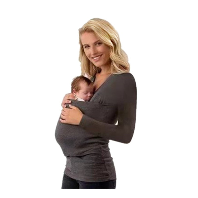 Maternity Baby Carrier Tees Kangaroo T-Shirt for Father Mother With Baby Long-sleeve Big Pocket Multifunction Tank Tops Clothes