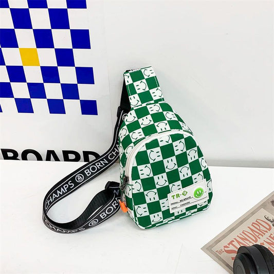 Kids Chest Bag New Plaid Contrast Color Lightweight Children's Messenger Bag Outdoor Play Cool Shoulder Bag Waist Bag