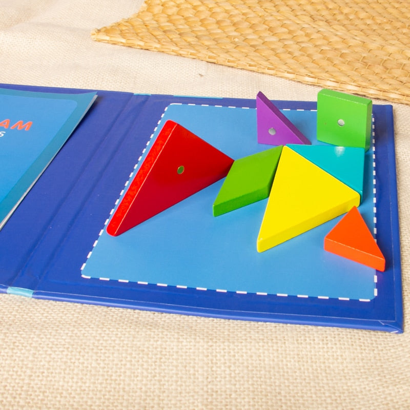 agnetic Tangram Puzzle Book Portable Preschool Baby Kids Toys Intelligence Jigsaw Puzzle Wooden Educational Toys