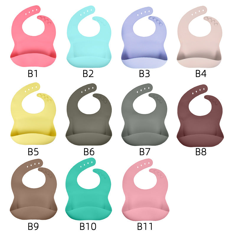 Silicone tableware set baby saliva pocket complementary food bowl children's silicone bib 3-piece set