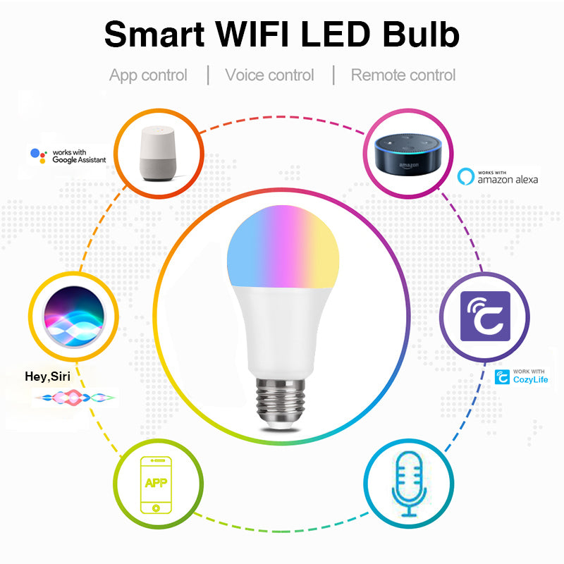 WiFi Smart Bulb Alexa Voice Control RGBCW Dimming Color A19 Bulb Graffiti Smart Life