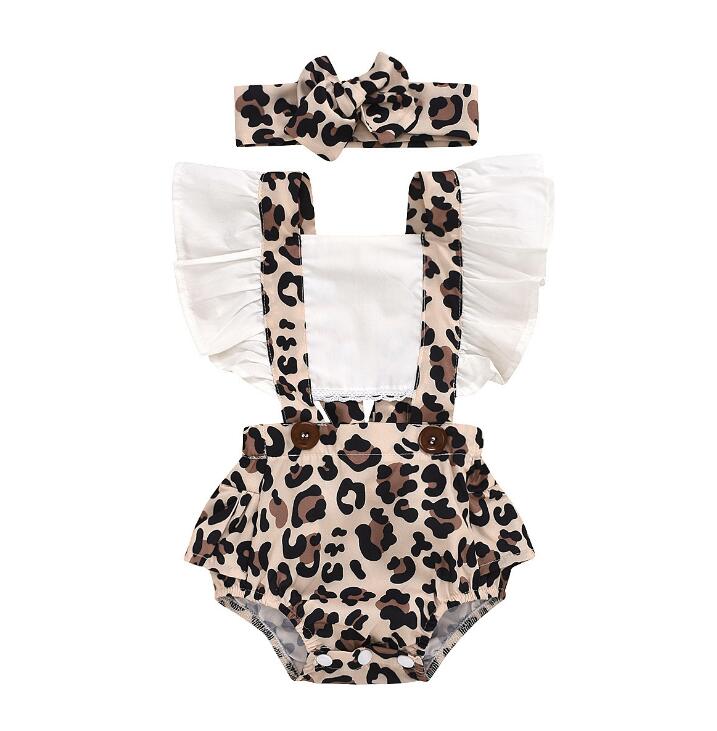 Leopard Print Sleeveless Baby Rompers Jumpsuit Headband