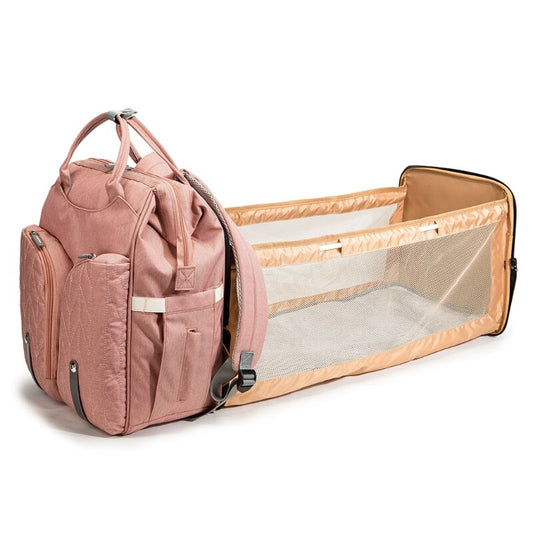 Baby Infant Nappy Changing Bag Portable Large Capacity Folding Crib Diaper Backpack Stroller Straps Pad for Travel Outdoor 28GD
