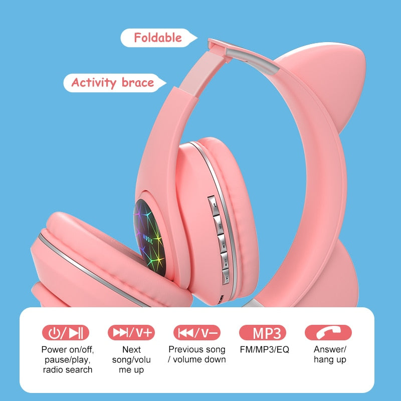 RGB Cat Ear Headphones Bluetooth 5.0 Noise Cancelling