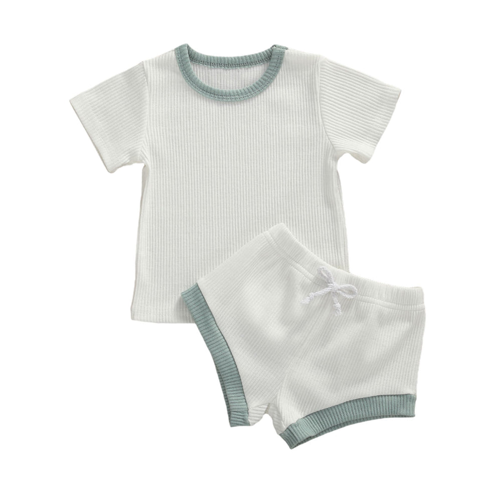 Baby Summer Clothing Infant Baby Girl Boy Clothes Short Sleeve Tops T-shirt+Shorts Pants Ribbed Solid Outfits 0-3T