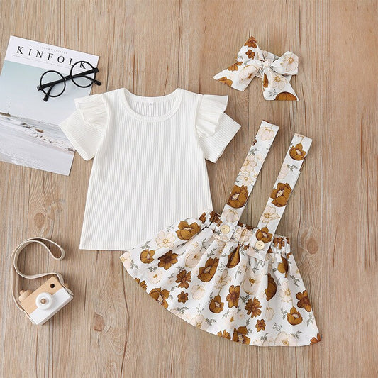 Fashion Lace Solid T-shirt Sling Flower Skirts Headband Sets