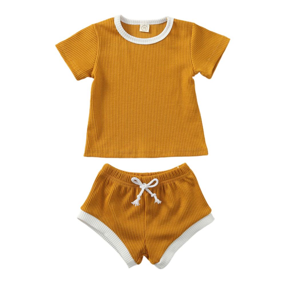 Baby Summer Clothing Infant Baby Girl Boy Clothes Short Sleeve Tops T-shirt+Shorts Pants Ribbed Solid Outfits 0-3T