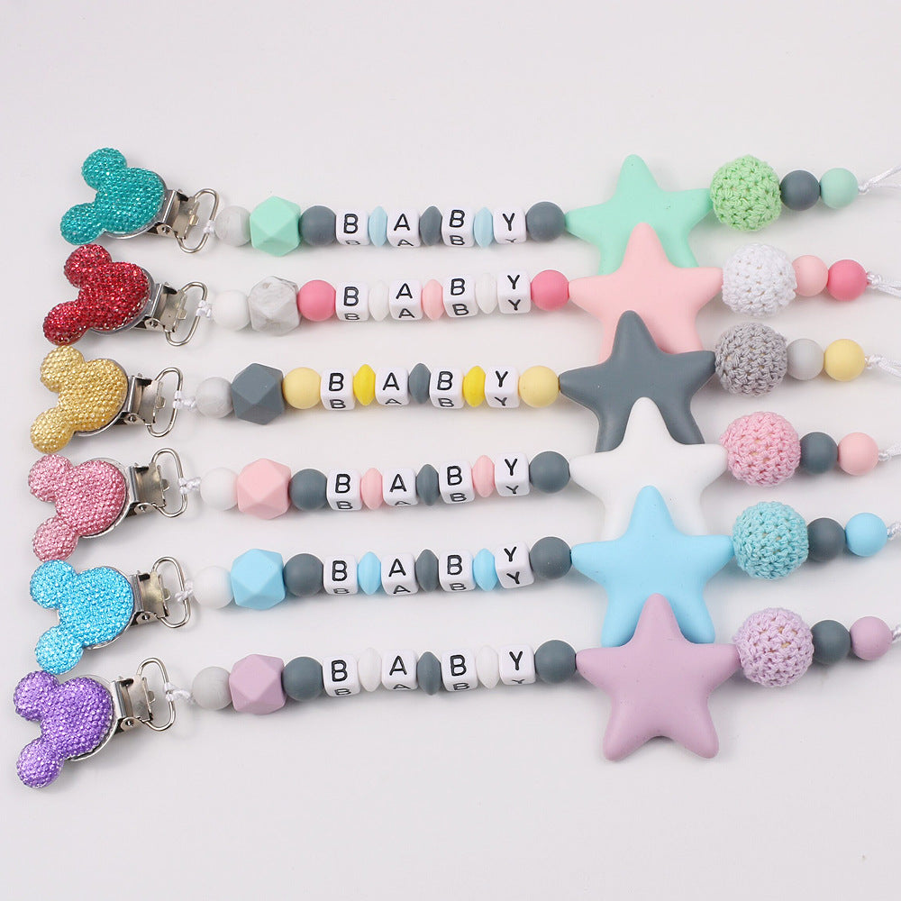 Five pointed star silicone pacifier chain pacifier chain baby products silicone pacifier clip baby teether anti-drop chain anti-drop belt