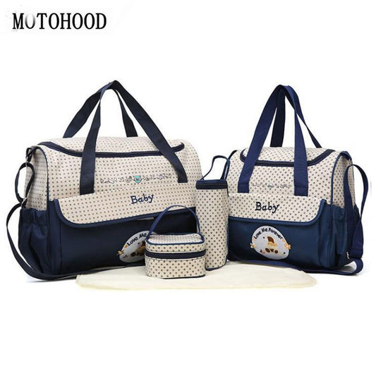 MOTOHOOD 38*18*30cm 5pcs Baby Diaper Bag Sets changing Nappy Bag For Mom Multifunction Stroller Tote Bag Organizer