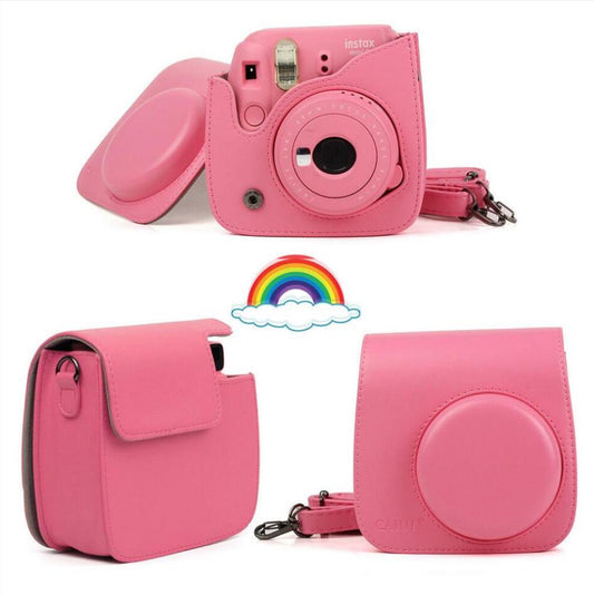 For Fujifilm Instax Mini 8 Mini 9 Camera PU Leather Color Bag Instax Mini case with Shoulder Strap Transparent Crystal Cover