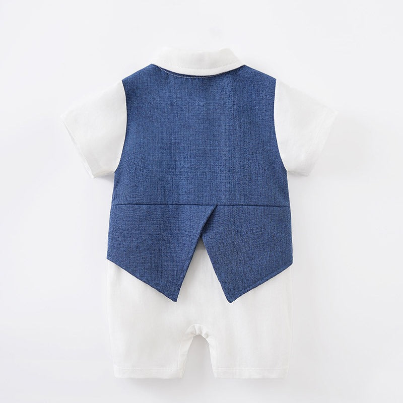 Newborn Baby Jumpsuit British Style Short Sleeved Male Baby Gentleman One Year Old Dress Baby Jumpsuit