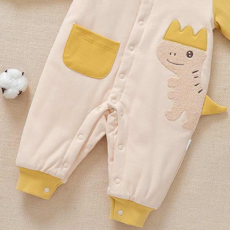 Baby One-Piece Suit Class A Pure Cotton Three-Layer Cotton Mixed Romper Crawling Suit Autumn And Winter New Baby Warm Clothes