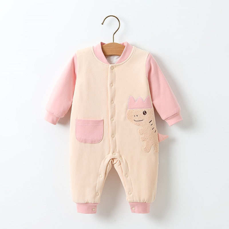 Baby One-Piece Suit Class A Pure Cotton Three-Layer Cotton Mixed Romper Crawling Suit Autumn And Winter New Baby Warm Clothes