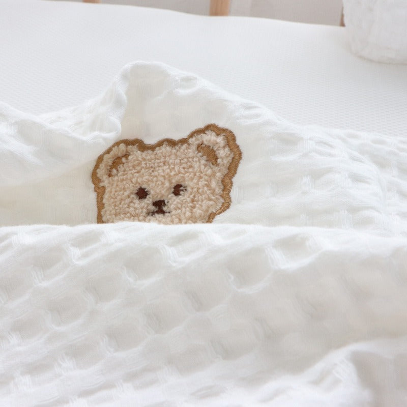 ins pure cotton embroidered bear bedside pillow