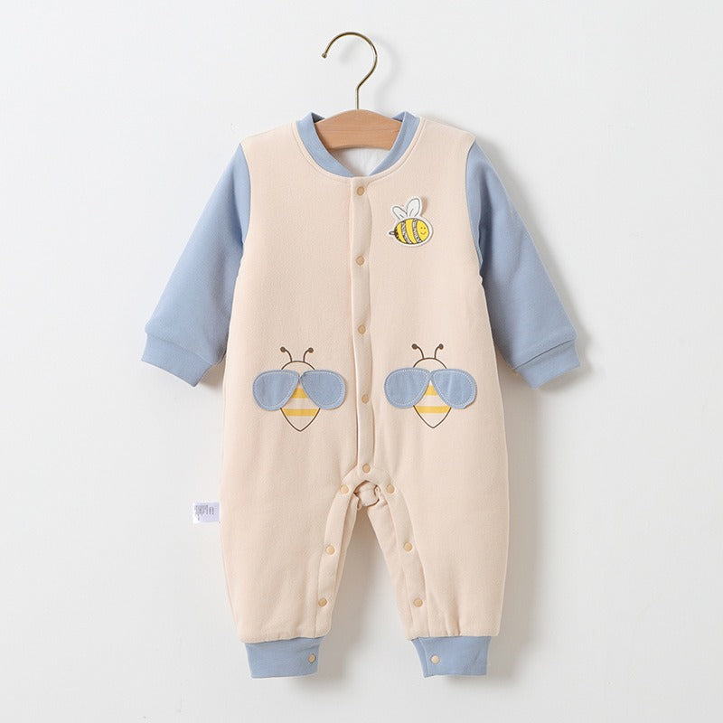 Baby One-Piece Suit Class A Pure Cotton Three-Layer Cotton Mixed Romper Crawling Suit Autumn And Winter New Baby Warm Clothes