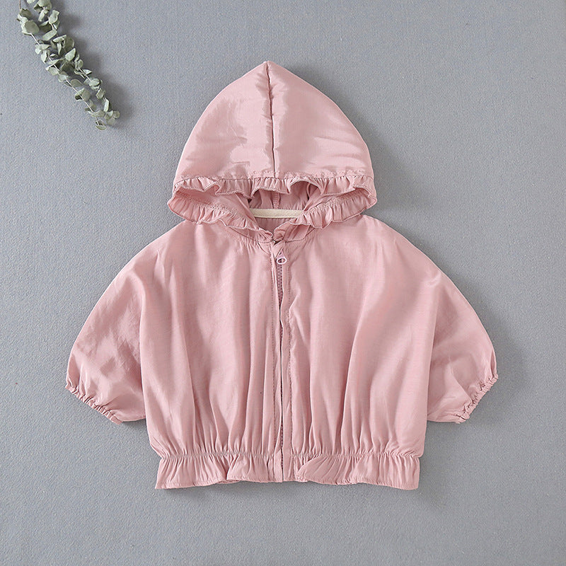 Children's Air-Conditioning Shirt Newborn Solid Color Chiffon Hooded Top