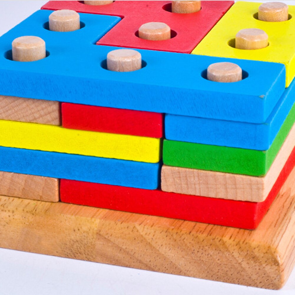 Wooden Montessori Building Blocks Column Shapes Stacking Toys Baby Preschool Educational Geometric Sorting Board Blocks