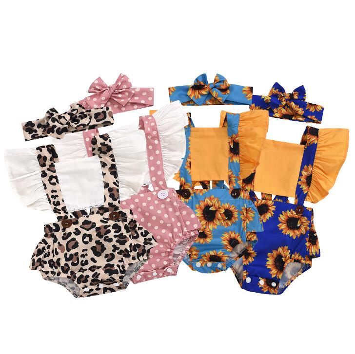 Leopard Print Sleeveless Baby Rompers Jumpsuit Headband