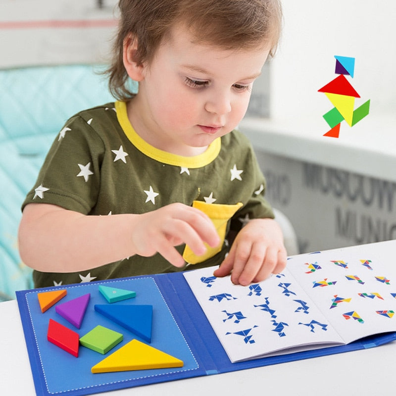 agnetic Tangram Puzzle Book Portable Preschool Baby Kids Toys Intelligence Jigsaw Puzzle Wooden Educational Toys