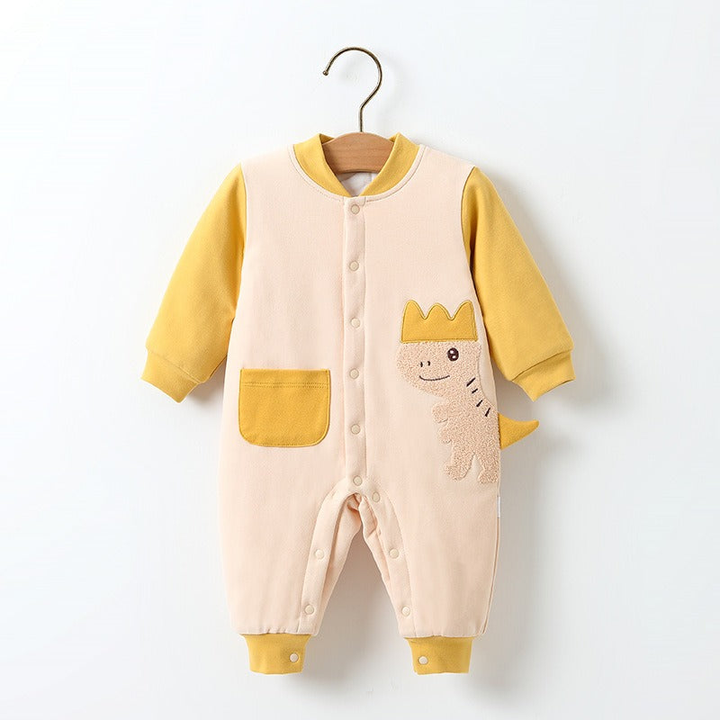 Baby One-Piece Suit Class A Pure Cotton Three-Layer Cotton Mixed Romper Crawling Suit Autumn And Winter New Baby Warm Clothes