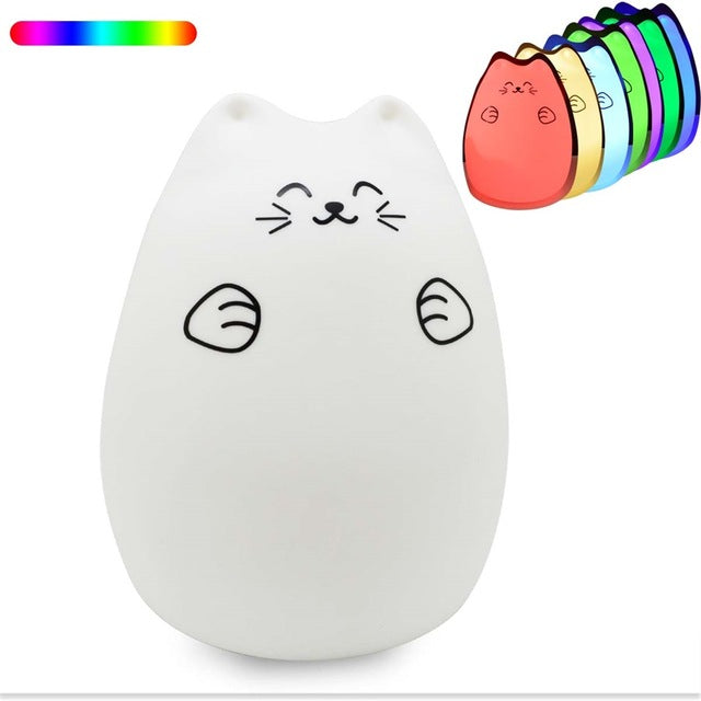 Premium 7 Colors Cat LED USB Children Animal Night Light Silicone Soft Cartoon Baby Nursery Lamp Breathing LED Night Light