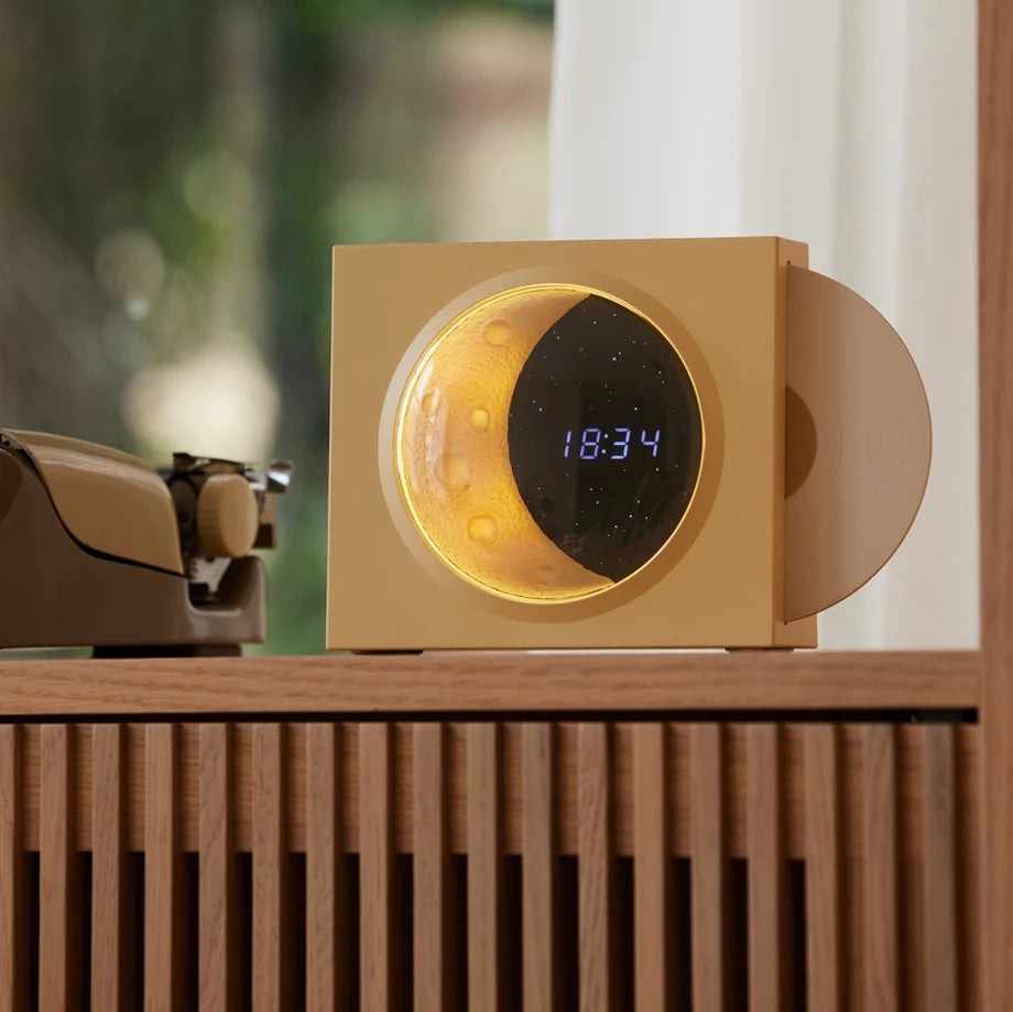 Creative Retro CD Design Bluetooth 3D Stereo Speaker Desktop Moon Lamp Clock Half Moon Starry Sky Atmosphere Night Light