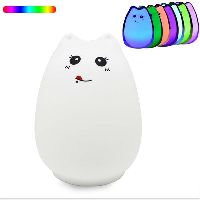 Premium 7 Colors Cat LED USB Children Animal Night Light Silicone Soft Cartoon Baby Nursery Lamp Breathing LED Night Light