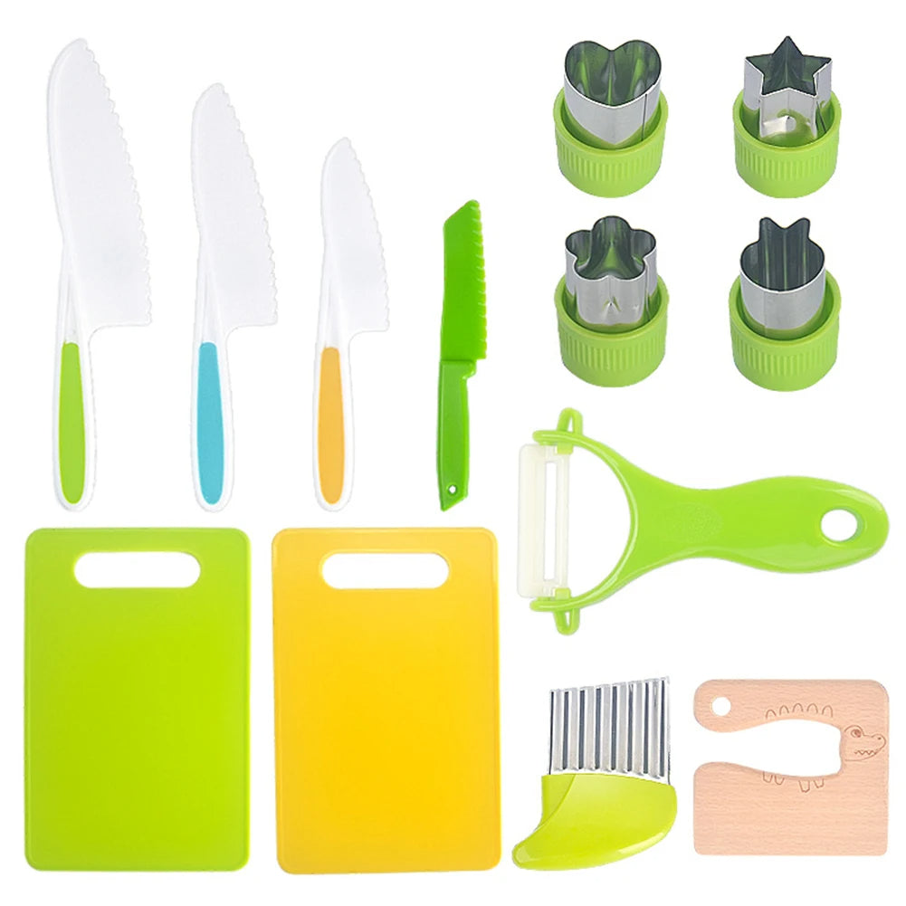 Serrated Edges Kids Knives Fruit Vegetable Crinkle Cutters Kids Knife Set Montessori Kitchen Tools Cutting Board