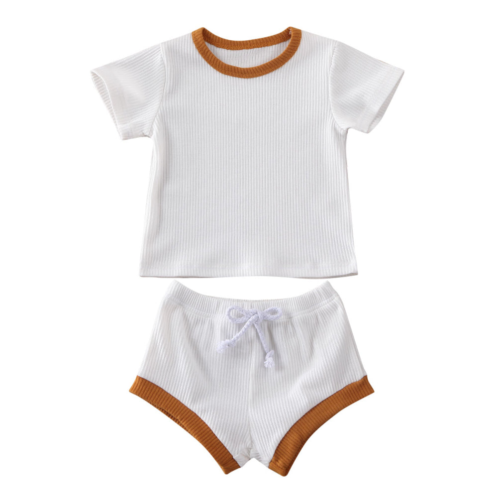 Baby Summer Clothing Infant Baby Girl Boy Clothes Short Sleeve Tops T-shirt+Shorts Pants Ribbed Solid Outfits 0-3T