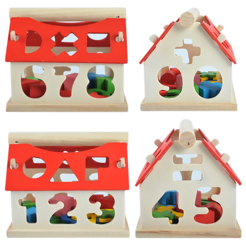 Wooden Toys House Number Letter Educational Building Blocks