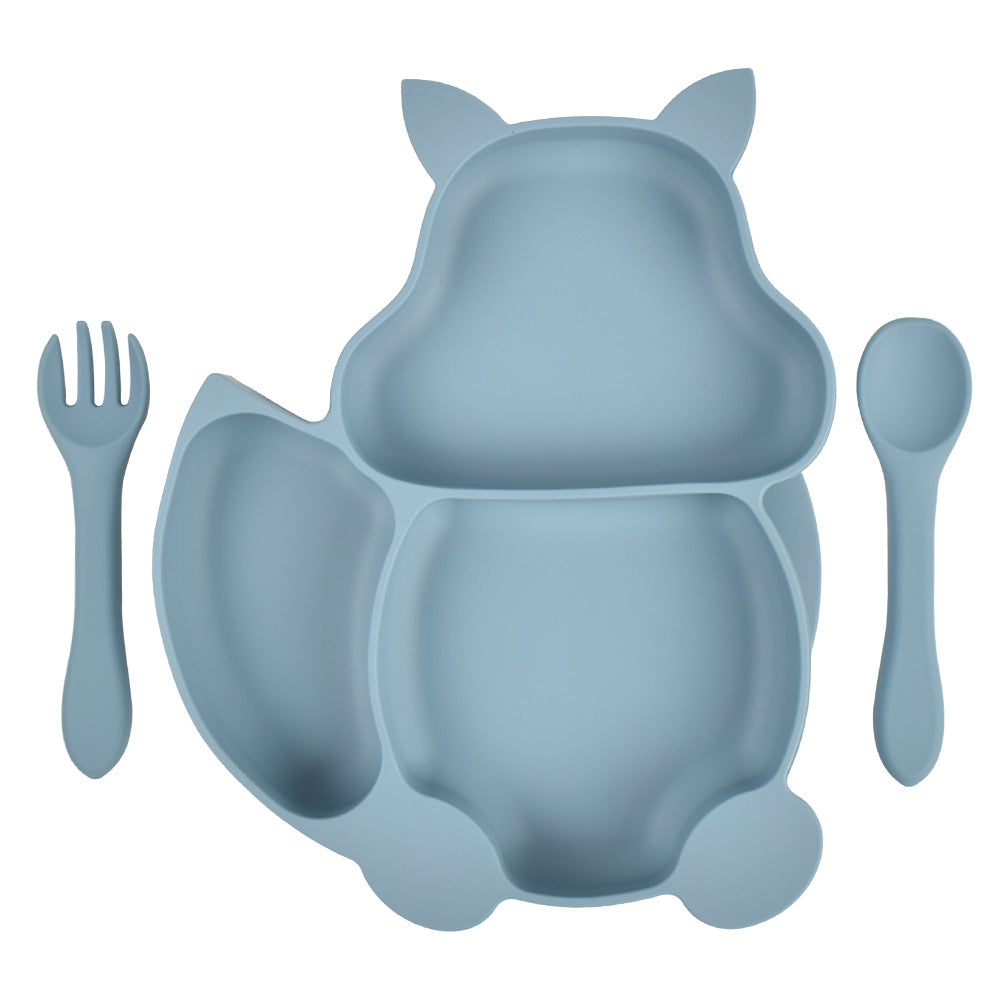 Squirrel Compartment Children's Tableware Silicone Complementary Food Bowl Baby Fork And Spoon Integrated Silicone Dinner Plate