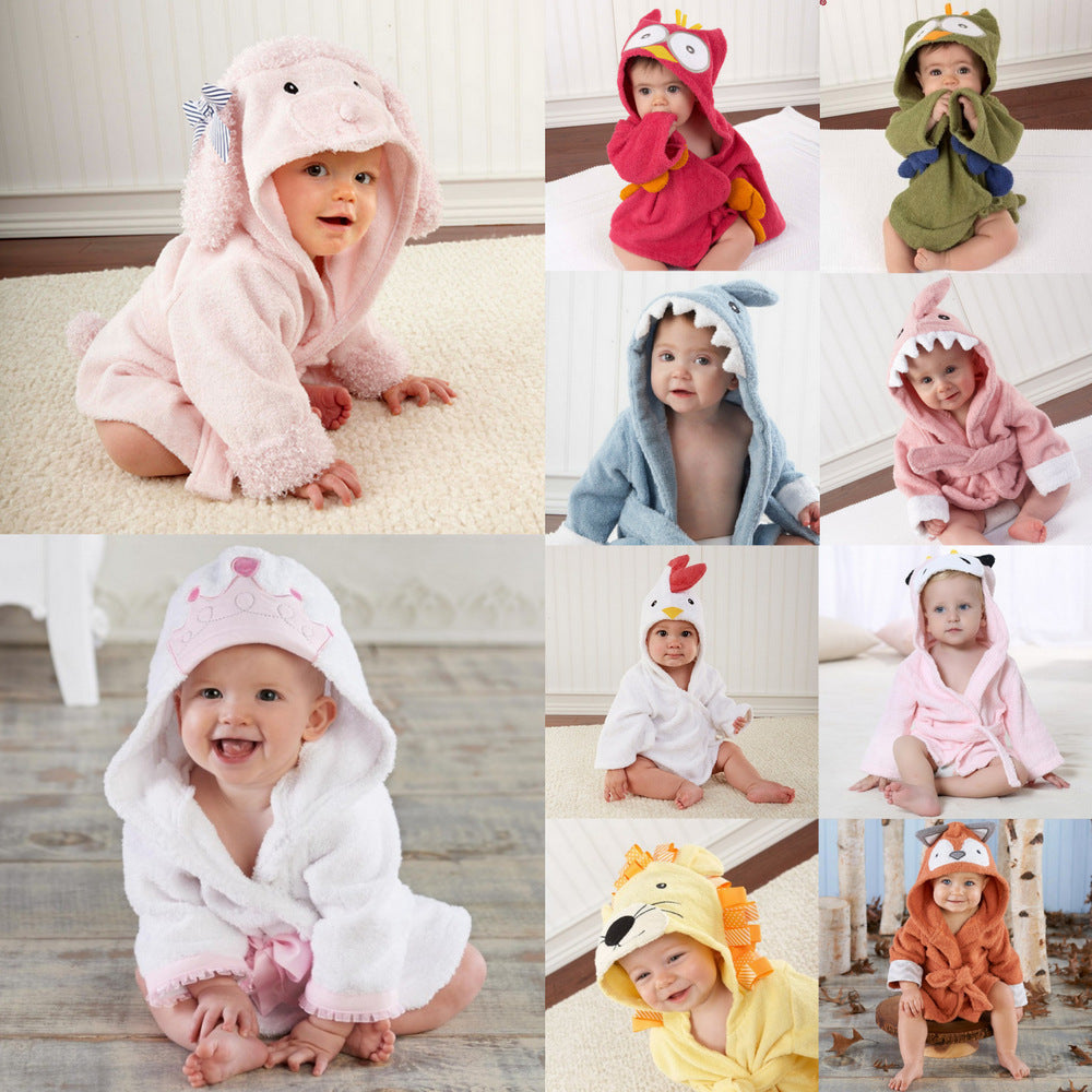Children's Cardigan Hooded Animal Bathrobe Baby Home Clothes Cotton Towel Material Baby Absorbent Bath Towel