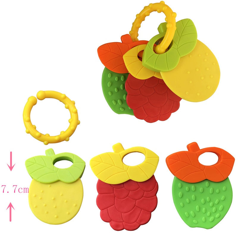 Baby Fruit Style Soft Rubber Rattle Teether Toy Newborn Chews Food Grade Silicone Teethers Infant Training Bed Toy Chew Toys Kid