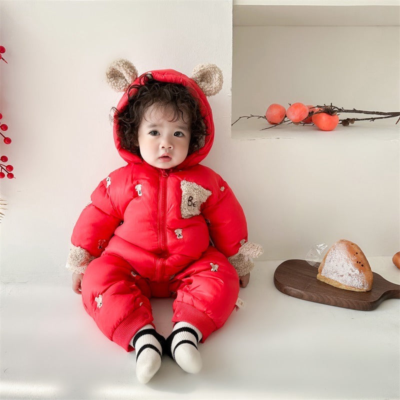 Baby's Winter Clothes Plush Thick Cotton Padded Clothes Baby's Lovely One-Piece Clothes Winter Climbing Clothes Cotton Padded Jacket