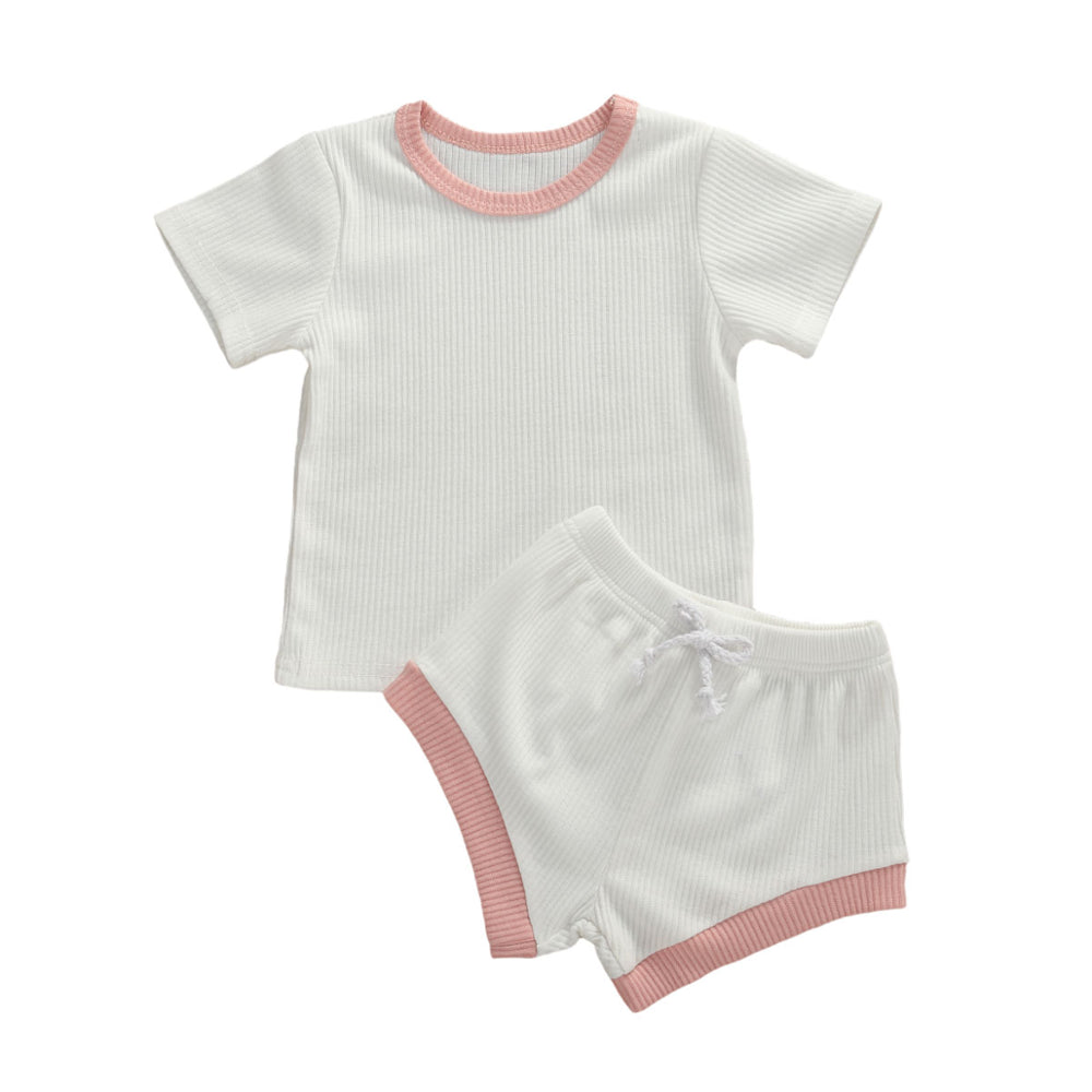 Baby Summer Clothing Infant Baby Girl Boy Clothes Short Sleeve Tops T-shirt+Shorts Pants Ribbed Solid Outfits 0-3T