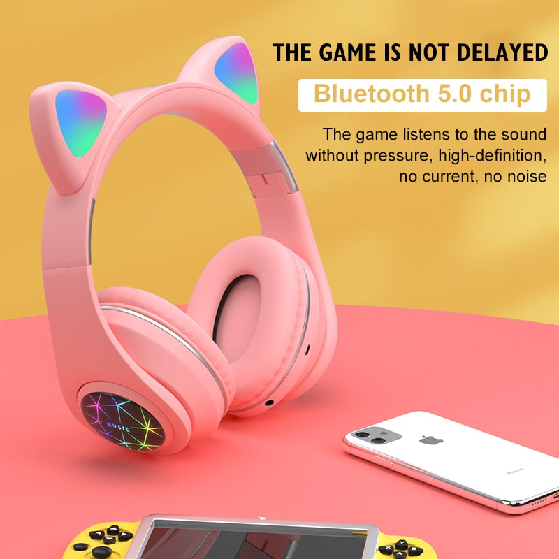 RGB Cat Ear Headphones Bluetooth 5.0 Noise Cancelling