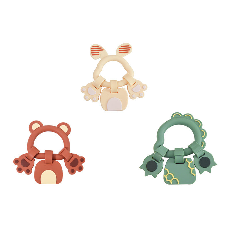 Baby Gloves Teething Rubber Silicone Baby Anti-Eating Hands Soothing Rattles Hand Ring Teething Stick Bite Toy