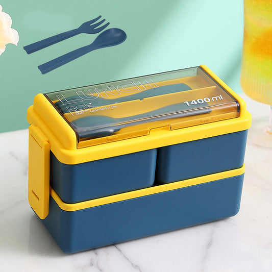 Double layer plastic lunch box, bento box, microwave sealed and insulated lunch box