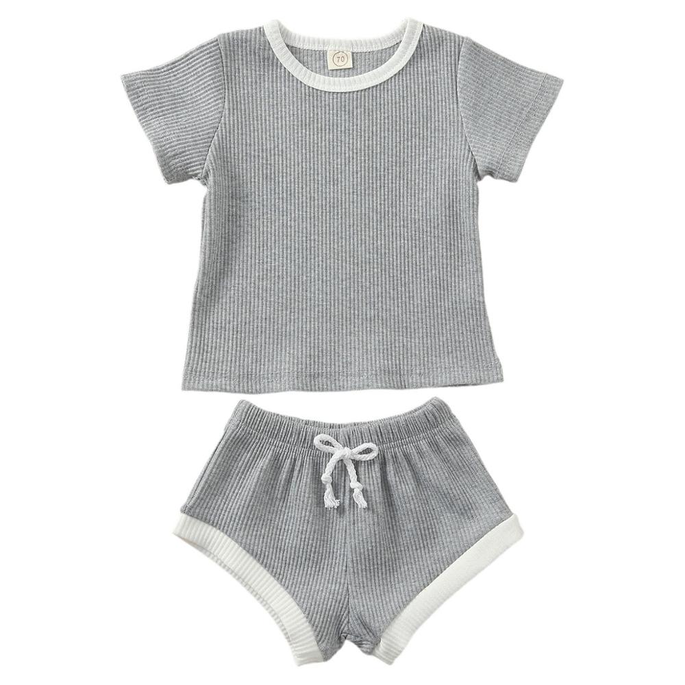 Baby Summer Clothing Infant Baby Girl Boy Clothes Short Sleeve Tops T-shirt+Shorts Pants Ribbed Solid Outfits 0-3T