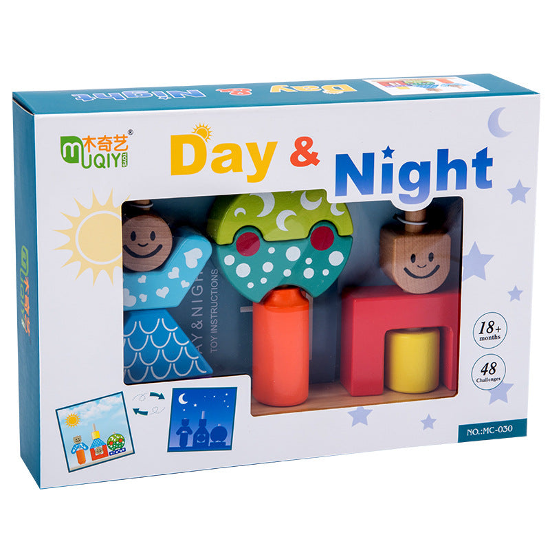 Magic Box Day And Night Children's Educational Creative Piecing Wooden Building Blocks Baby Early Education Toys