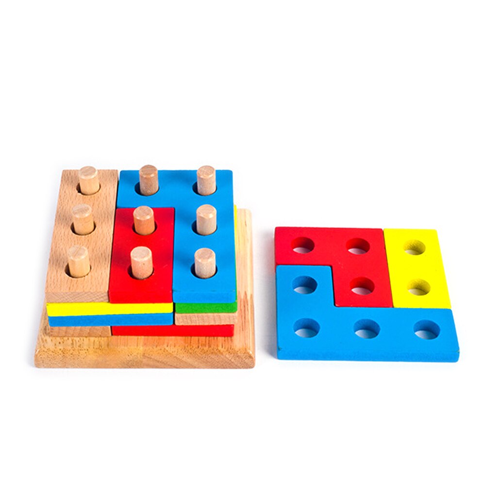 Wooden Montessori Building Blocks Column Shapes Stacking Toys Baby Preschool Educational Geometric Sorting Board Blocks