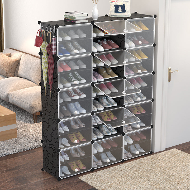 Simple Shoe Rack Assembly Shoe Cabinet Plastic Storage Rack Dust Proof Door Household Multi-Function Rack Economical Storage