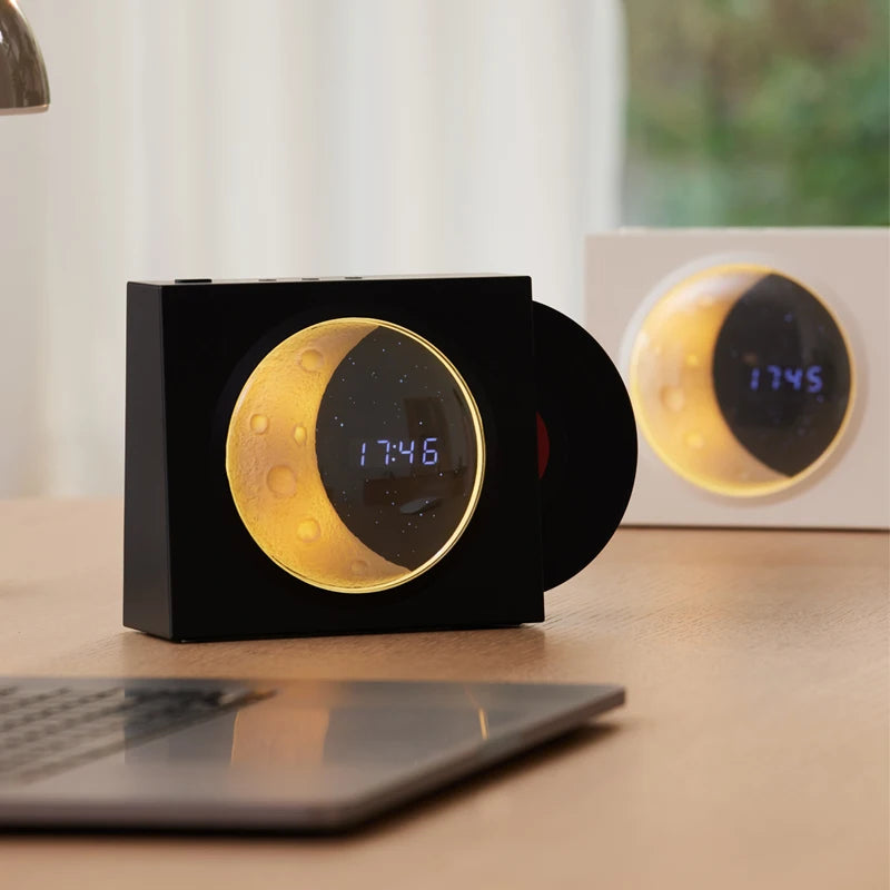 Creative Retro CD Design Bluetooth 3D Stereo Speaker Desktop Moon Lamp Clock Half Moon Starry Sky Atmosphere Night Light