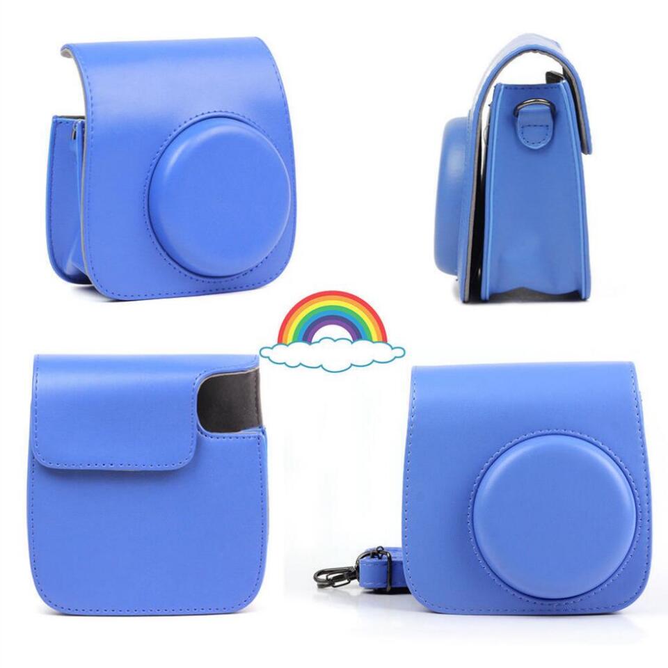 For Fujifilm Instax Mini 8 Mini 9 Camera PU Leather Color Bag Instax Mini case with Shoulder Strap Transparent Crystal Cover