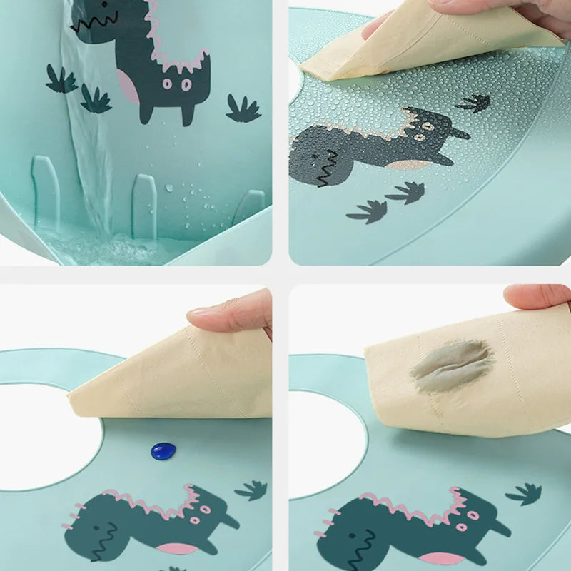 Cute Baby Bibs Waterproof Soft Silicone Cartoon Print Baby Feeding Stuff Dinosaur Kids Girl Boy Adjustable Children Bib