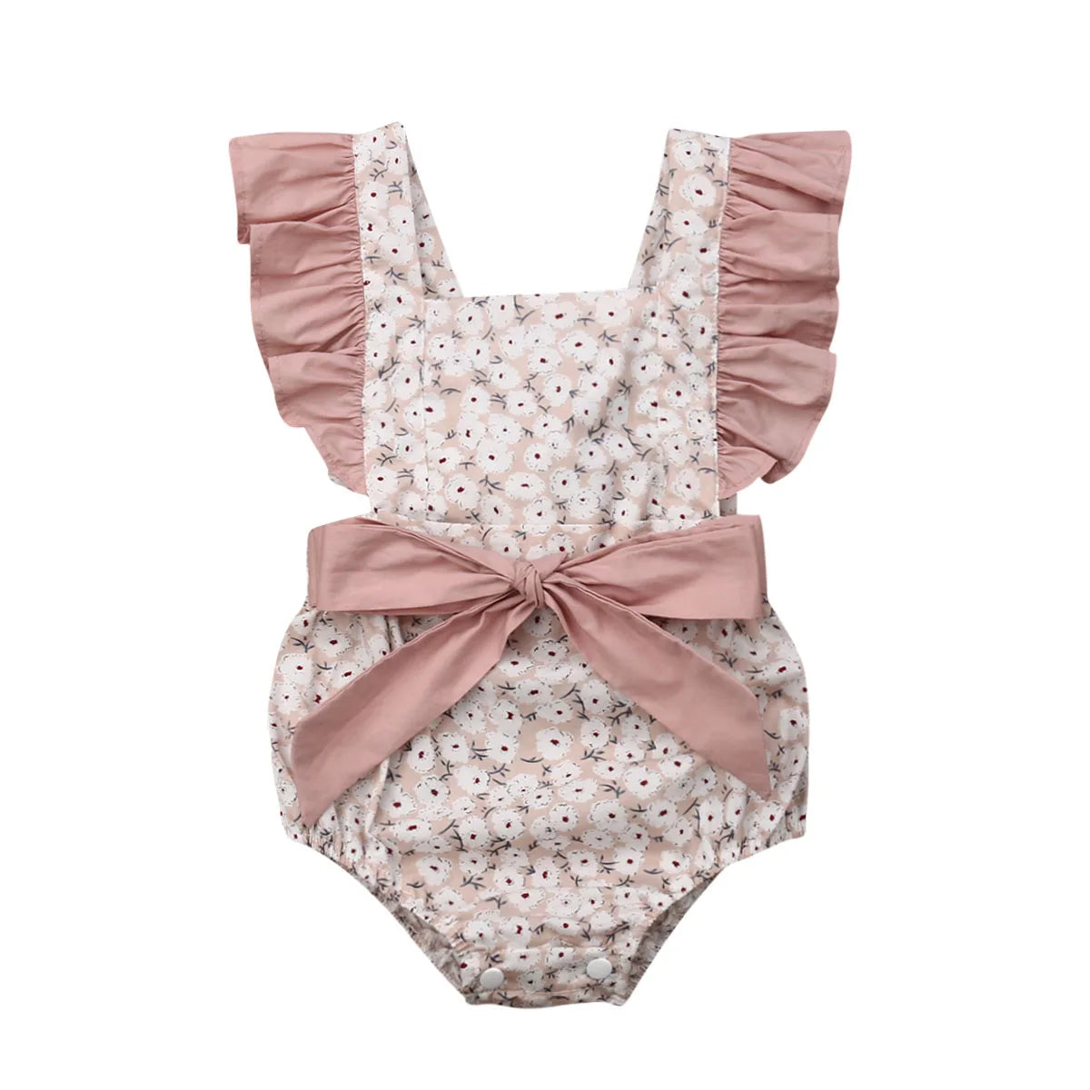 0-24M Infant Baby Girls Floral Bow Romper Jumpsuit
